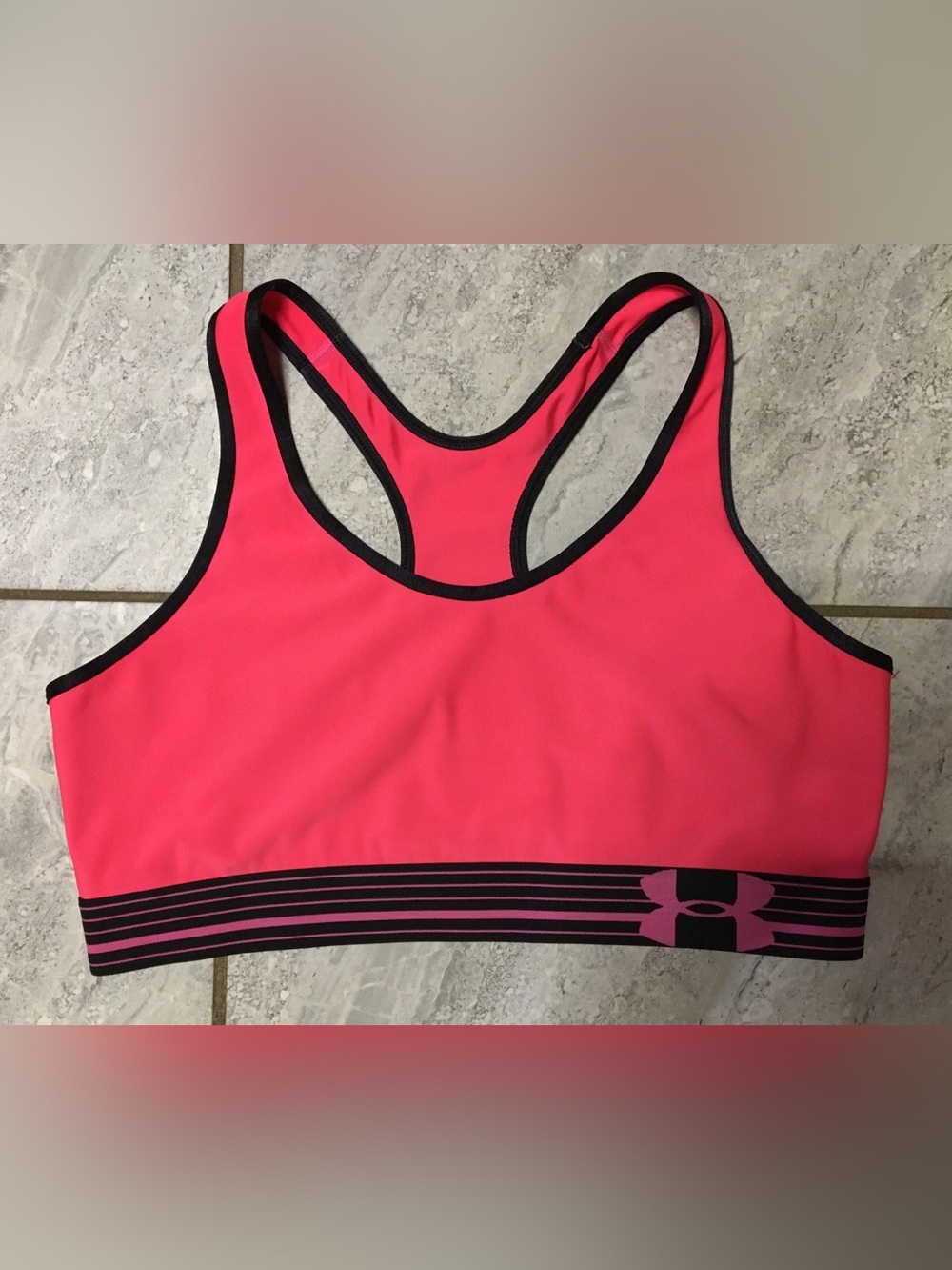 Under Armour Hot Pink Racerback Sports Bra with Black Trim